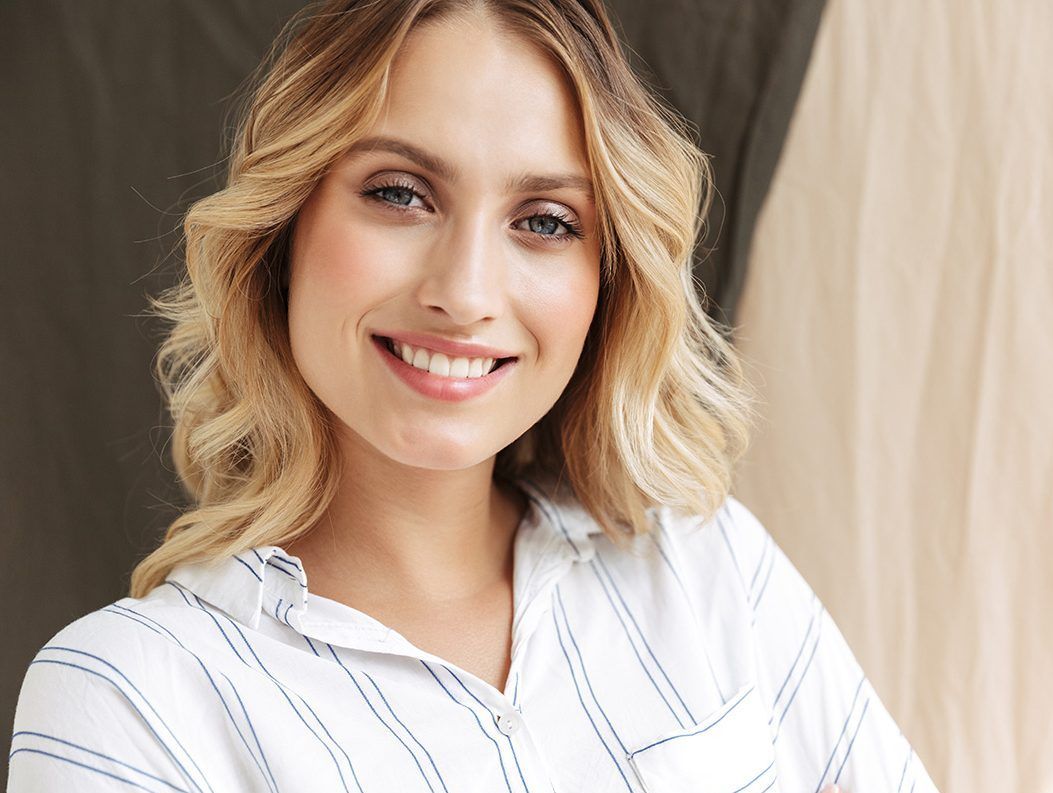 woman smiling inside 