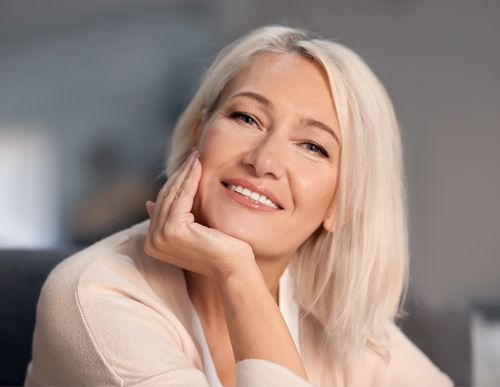 woman smiling inside 