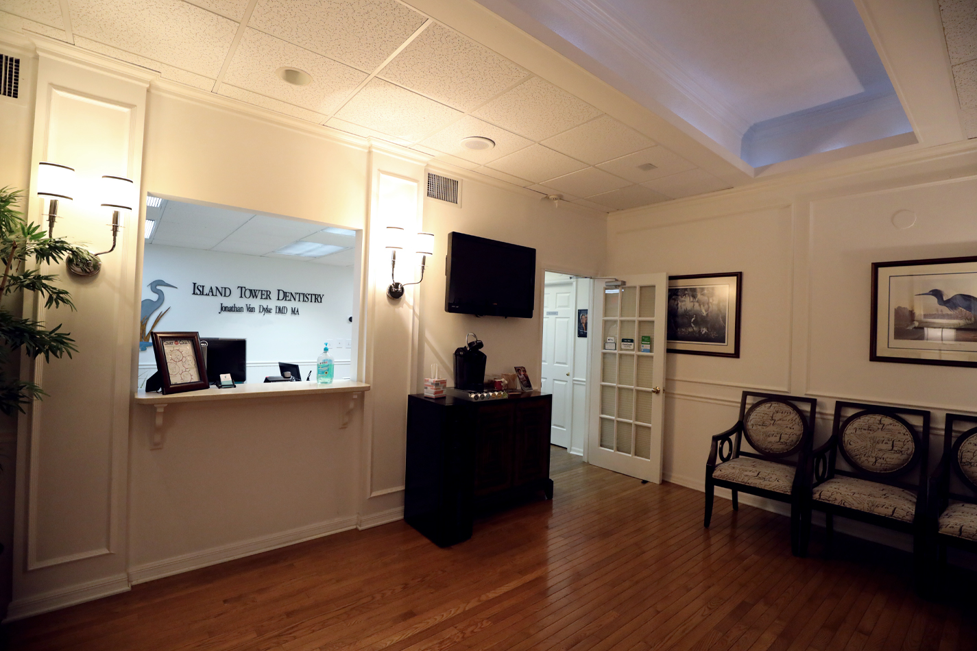 Dental lobby with sign
